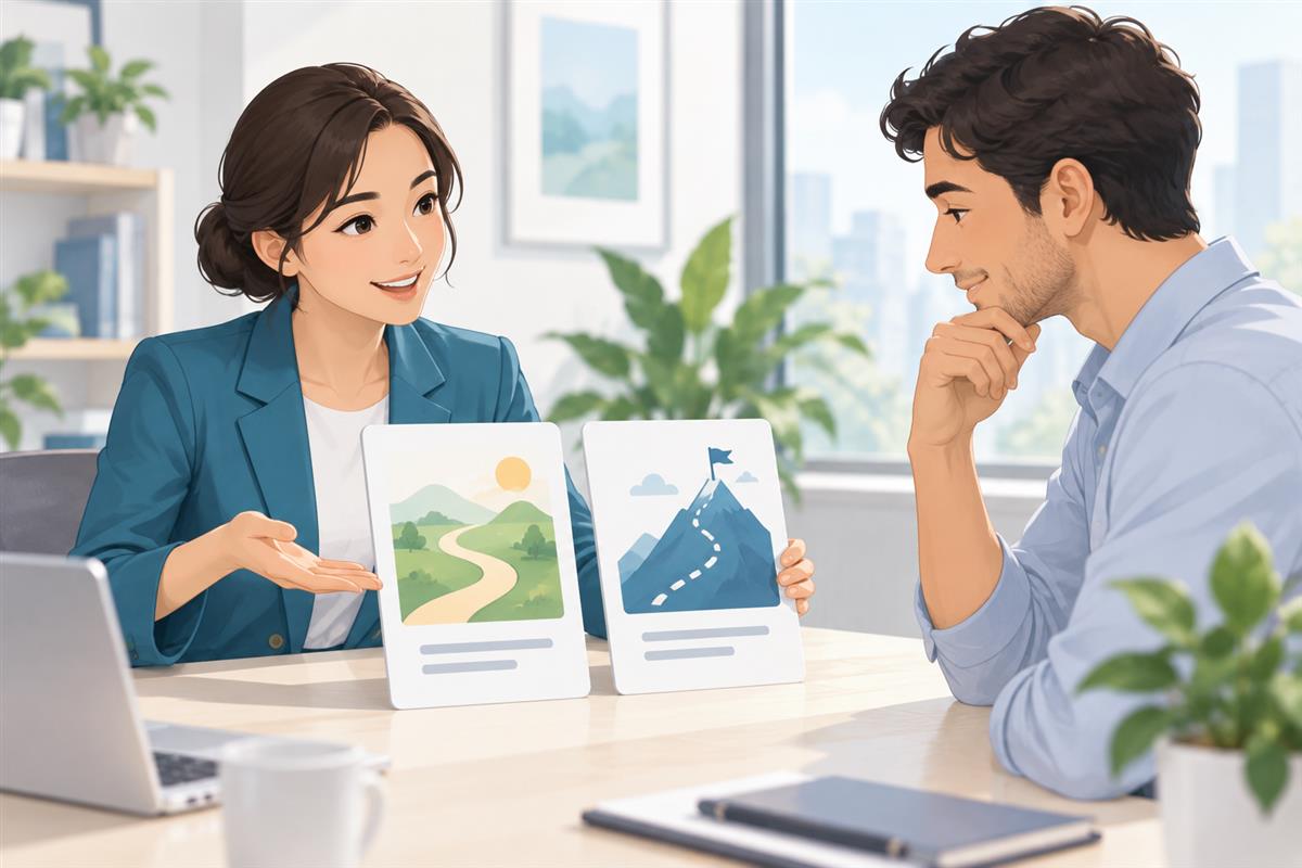 客服向客户说明两种适用条件不同的后续选择的场景示意