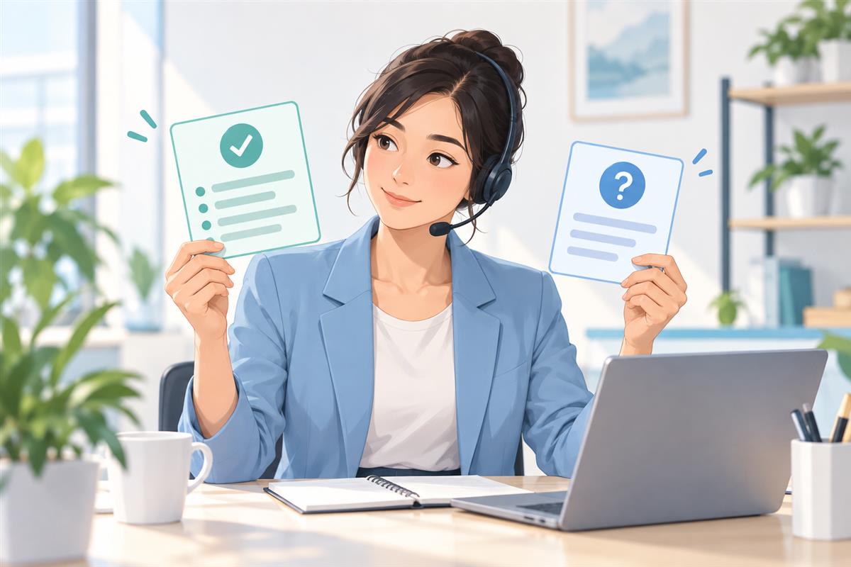 客服区分已核实事实与尚待确认信息的场景示意