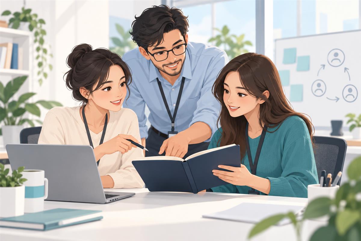 客服与同事核对个案边界并准备负责任交接的场景示意