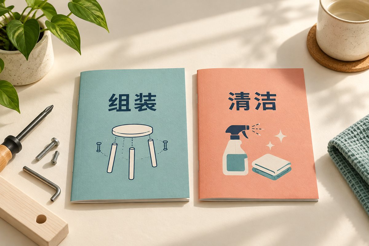 分别标有组装和清洁的两份说明册