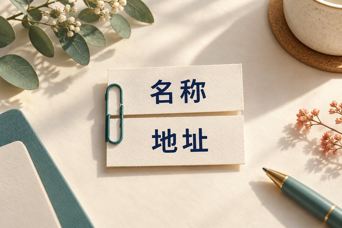 名称和地址两条纸带紧邻放置并用纸夹归为一组